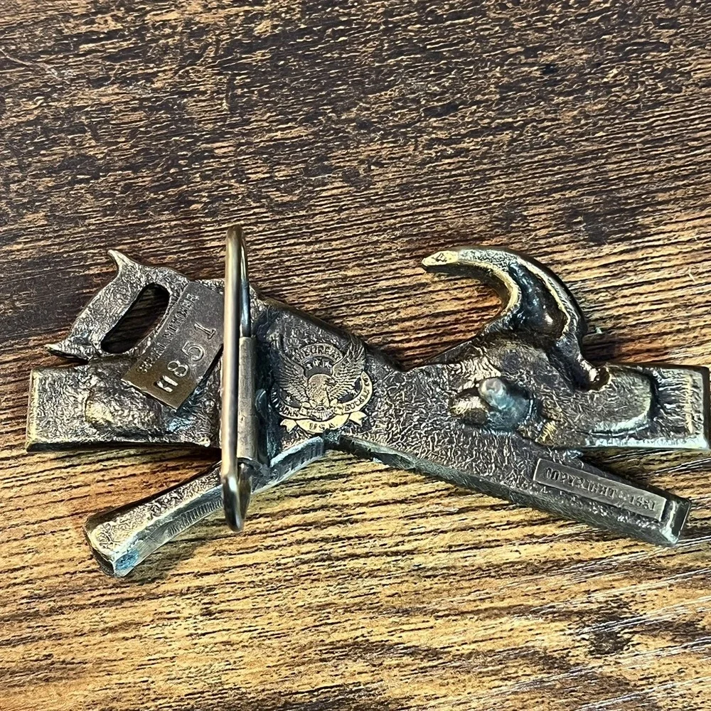 Great American Buckle Co Vintage 1980s Carpentry Wood Tool Belt Buckle H851